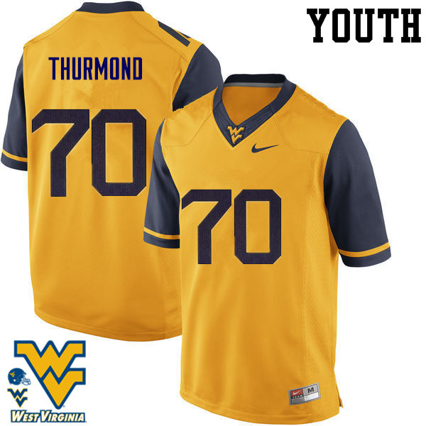 NCAA Youth Tyler Thurmond West Virginia Mountaineers Gold #70 Nike Stitched Football College Authentic Jersey JF23O55XY
